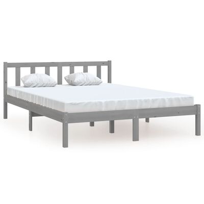 vidaXL Bed Frame Grey Solid Wood Pine 135x190 cm Double