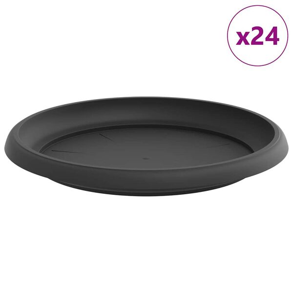vidaXL Round Flower Tray 24 pcs Black &Oslash; 21.5 x 2.5 cm Plastic