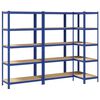 vidaXL 5-Layer Storage Shelves 3 pcs Blue Steel&Engineered Wood