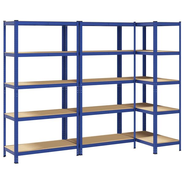 vidaXL 5-Layer Storage Shelves 3 pcs Blue Steel&Engineered Wood