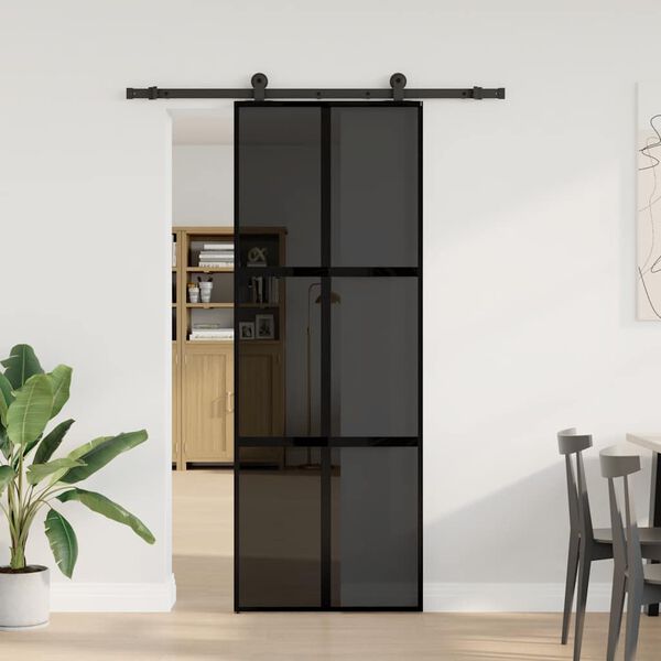 vidaXL Sliding Door with Hardware Set 76x205 cm Tempered Glass&Aluminium