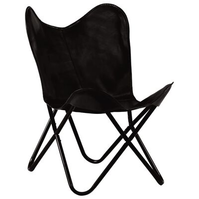 vidaXL Butterfly Chair Black Kids Size Real Leather