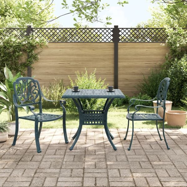 vidaXL 3 Piece Bistro Set Green Cast Aluminium