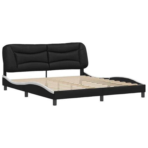 vidaXL Bed Frame without Mattress "Hvar" Black and White 180x200 cm Super King Faux Leather