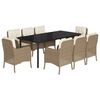 vidaXL 9 Piece Garden Dining Set with Cushions Beige Poly Rattan