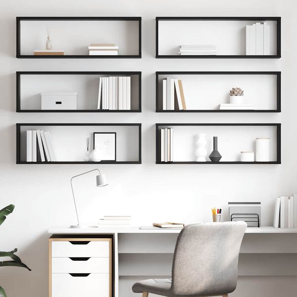 vidaXL Wall Cube Shelf 6 pcs Black 80x15x26.5 cm Engineered Wood