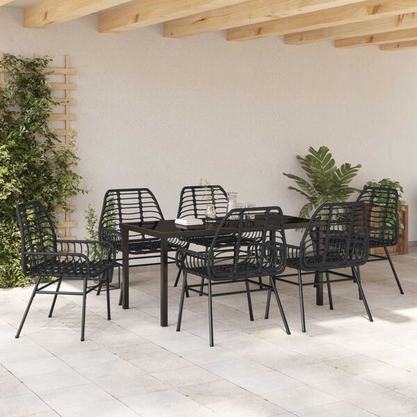 vidaXL Garden Dining Set 7 pcs Black Poly Rattan