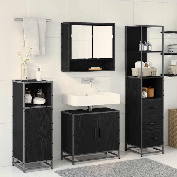 vidaXL Bathroom Furniture Set 3 pcs Black Oak Engineered Wood