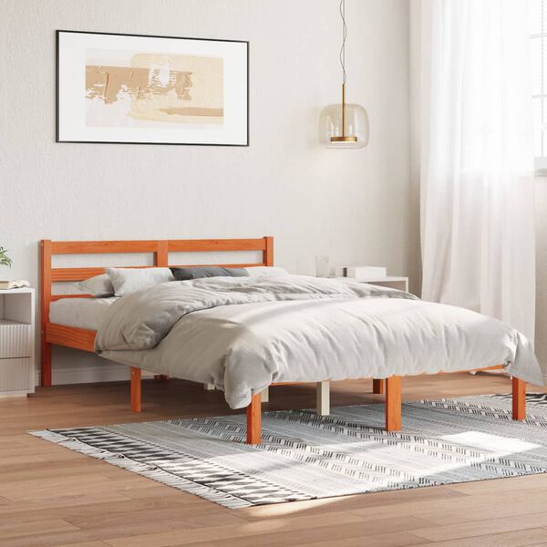 vidaXL Bed Frame without Mattress Wax Brown 140x200 cm Solid Wood Pine
