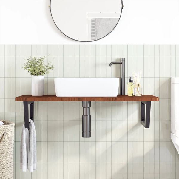 vidaXL Basin Shelf Wall Mounted Steel and Solid Wood Oak