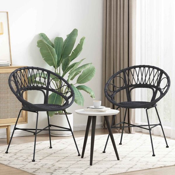 vidaXL Dining Chair 2 pcs Black 65 x 55.5 x 81 cm Rattan and Iron