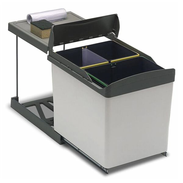 eyckhaus Rolling Selective Waste Collector Rectangular 1x16 L + 2x7.5 L Grey