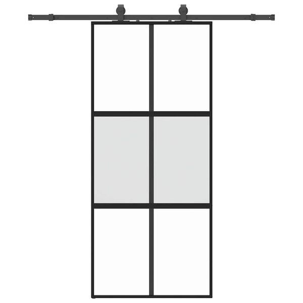 vidaXL Sliding Door with Hardware Set Black 90x205 cm Tempered Glass