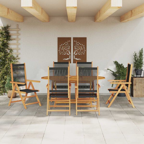 vidaXL Garden Dining Set 7 pcs Black Solid acacia wood and poly rattan