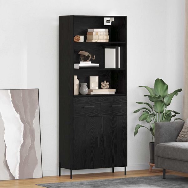 vidaXL Highboard Black oak 69.5 x 34 x 180 cm Engineered Wood