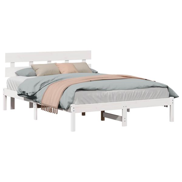 vidaXL Bed Frame with Headboard White 150 x 200 cm Solid Pine wood