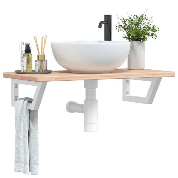 vidaXL Basin Shelf Wall Mounted Steel and Solid Wood Oak