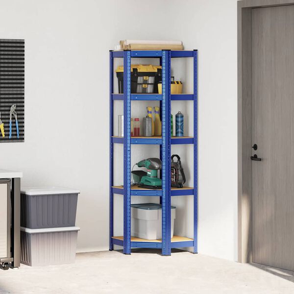 vidaXL 5-Layer Corner Shelf Blue Steel&Engineered Wood