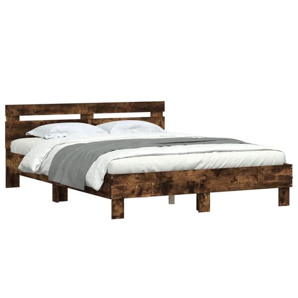 vidaXL Bed Frame with LED without Mattress Smoked Oak 140x200 cm