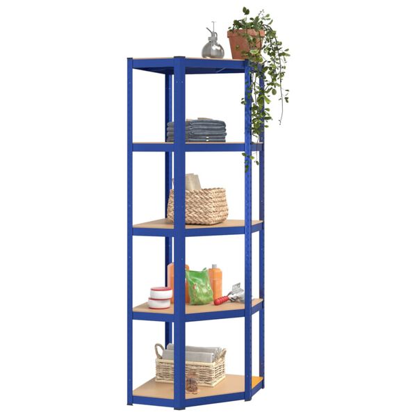 vidaXL 5-Layer Corner Shelf Blue Steel&Engineered Wood