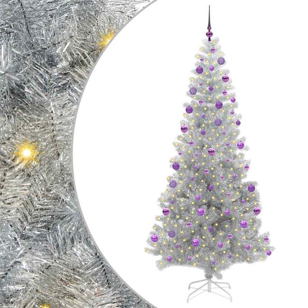 vidaXL Christmas Tree with 300 LEDs with Stand Silver 210 cm PET