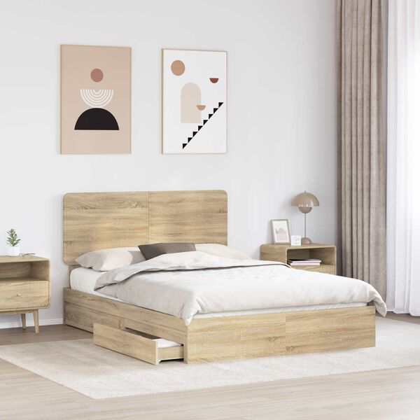vidaXL Storage Bed with Drawer Sonoma Oak 150 x 200 cm Engineered Wood