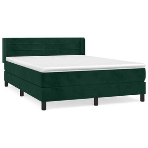 vidaXL Box Spring Bed with Mattress Dark Green 140x190 cm Velvet