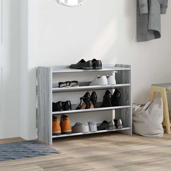 vidaXL Shoe Rack Grey Sonoma 80x25x62 cm Engineered Wood