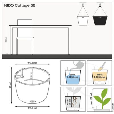 LECHUZA Hanging Planter NIDO Cottage 35 ALL-IN-ONE Light Grey