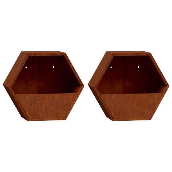 vidaXL Wall Planters 2 pcs Rusty Corten Steel 30x10x25 cm