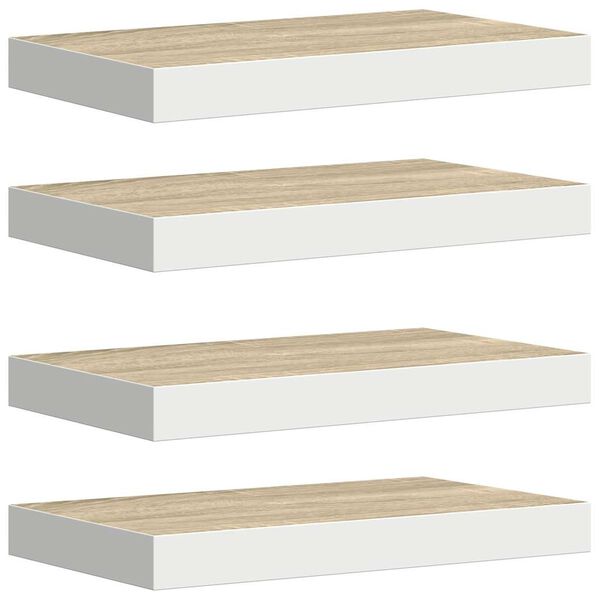 vidaXL Floating Wall Shelves 4 pcs Oak and White 50x23x3.8 cm MDF