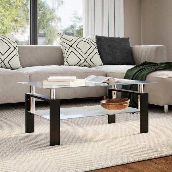 vidaXL Coffee Table Grey and Transparent 95x55x40 cm Tempered Glass