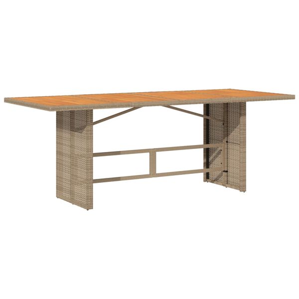 vidaXL Garden Table with Acacia Wood Top Beige 190x80x74 cm Poly Rattan