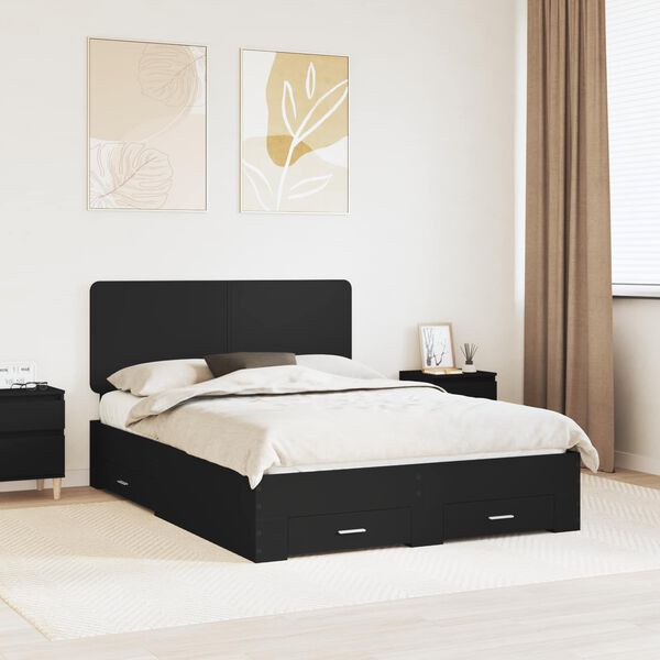 vidaXL Bed Frame with Headboard Black 140 x 190 cm Engineered Wood
