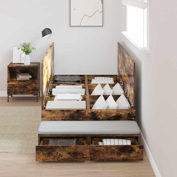 vidaXL Storage Bed Frame with Drawer Smoked Oak 80 cm Engineered Wood