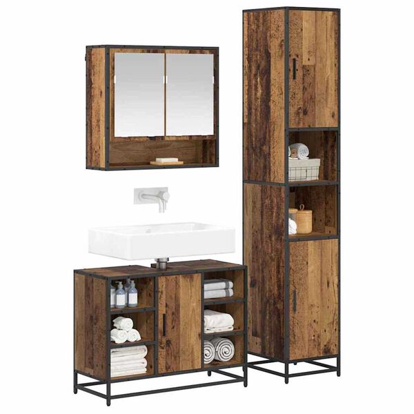 vidaXL Bathroom Furniture Set with Door 3 pcs Old Wood Engineered Wood