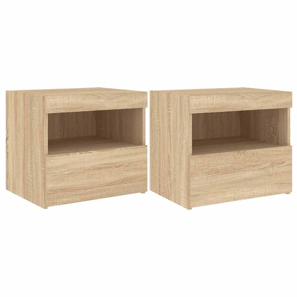vidaXL Bedside Cabinets with LED Lights 2 pcs Sonoma Oak 50x40x45 cm