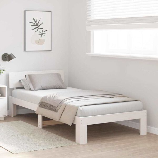vidaXL Bed Frame with Headboard White 90 x 190 cm Solid Pine Wood