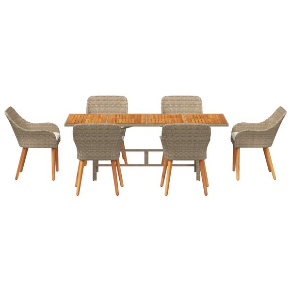 vidaXL Garden Dining Set with Cushion 7 pcs Beige Poly Rattan