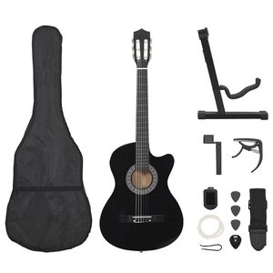 vidaXL 12 Piece Western Classical Guitar Set with 6 Strings Black 38"