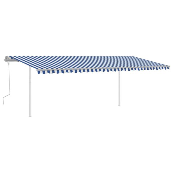 vidaXL Manual Retractable Awning with Posts 6x3.5 m Blue and White