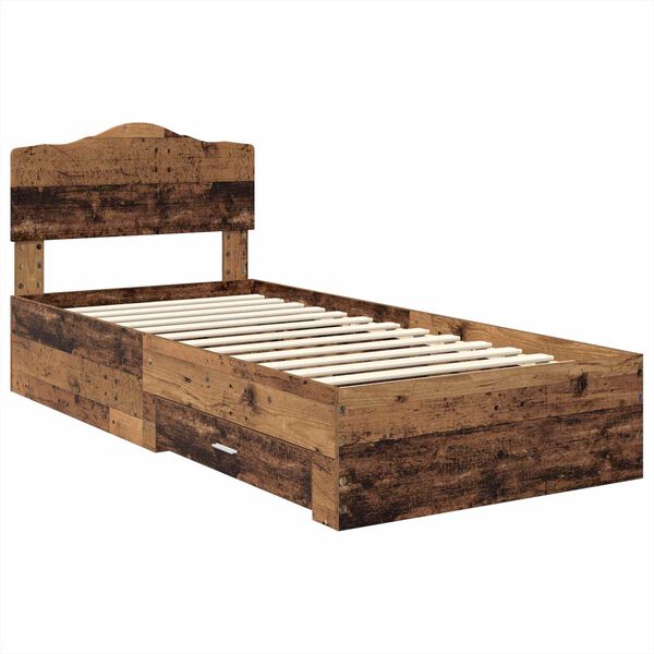 vidaXL Bed Frame with Headboard Old Wood 100 x 200 cm Engineered Wood