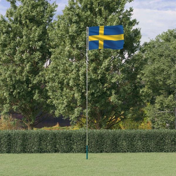 vidaXL Sweden Flag and Pole 5.5 m Aluminium