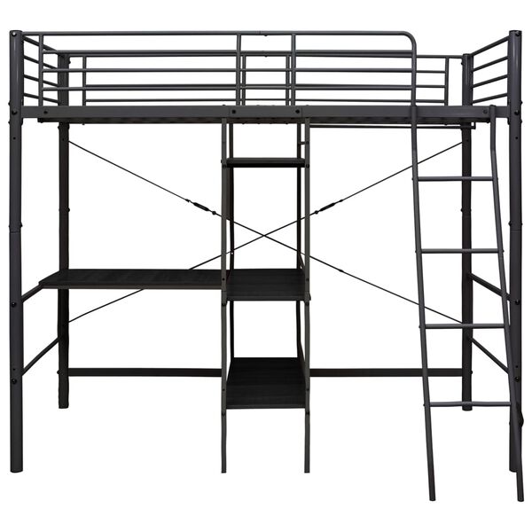vidaXL Bunk Bed with Table without Mattress Black Metal 90x200 cm