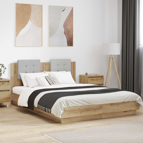 vidaXL Bed Frame with Headboard with Storage Artisan Oak 150 x 200 cm