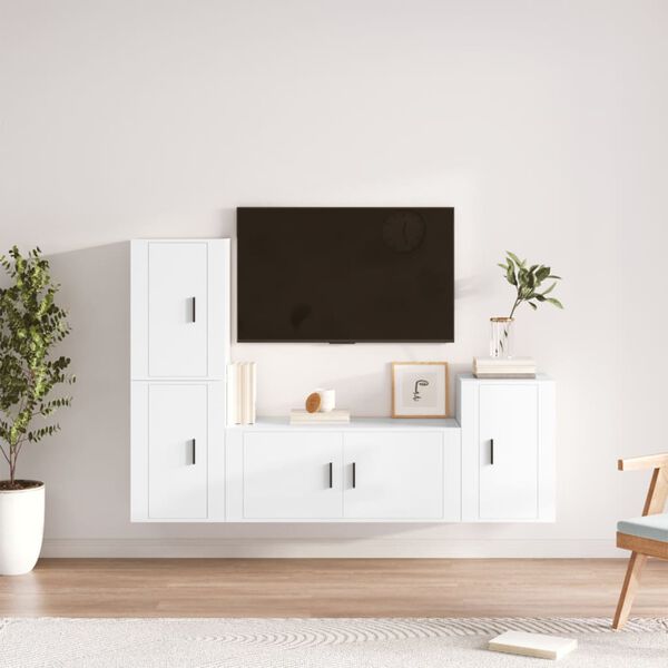 vidaXL 4 Piece TV Cabinet Set White Engineered Wood