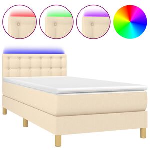 vidaXL Box Spring Bed with Mattress&LED Cream 80x200cm Fabric