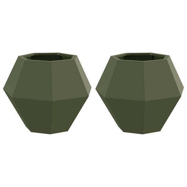 vidaXL Planter 2 pcs Olive Green 50 x 50 x 40 cm Steel