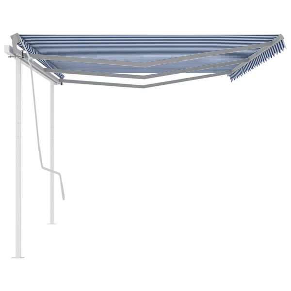 vidaXL Manual Retractable Awning with Posts 6x3.5 m Blue and White
