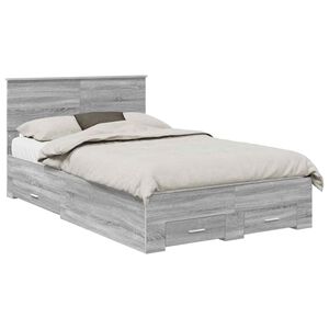 vidaXL Bed Frame with Drawer Grey Sonoma 120 x 190 cm Engineered Wood